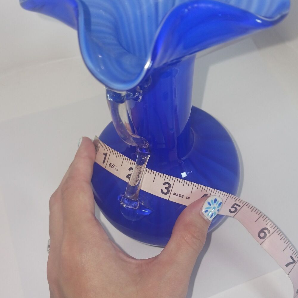 Venitian Style Art Glass Cobalt Blue Stretched Hand Blown Pontil Mark Bud Vase - Picture 11 of 11